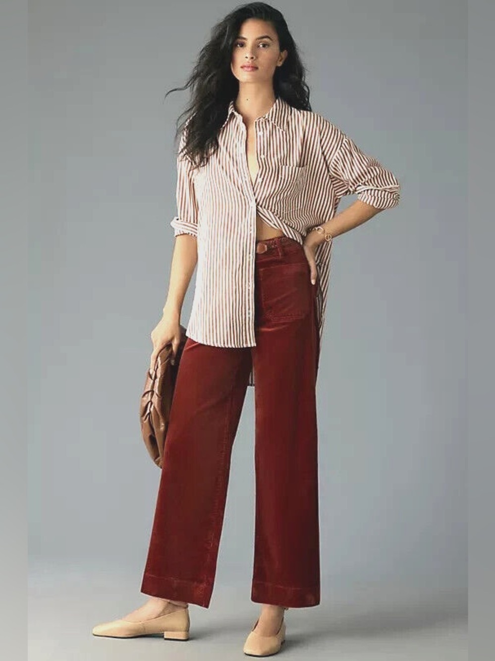 Anthropologie Colette Corduroy Crop Wide Leg Trousers - Cinnamon - Size 28